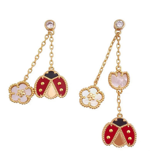 [⭐DORISW] LUCKY LADYBUG WHITE MOP EARRINGS