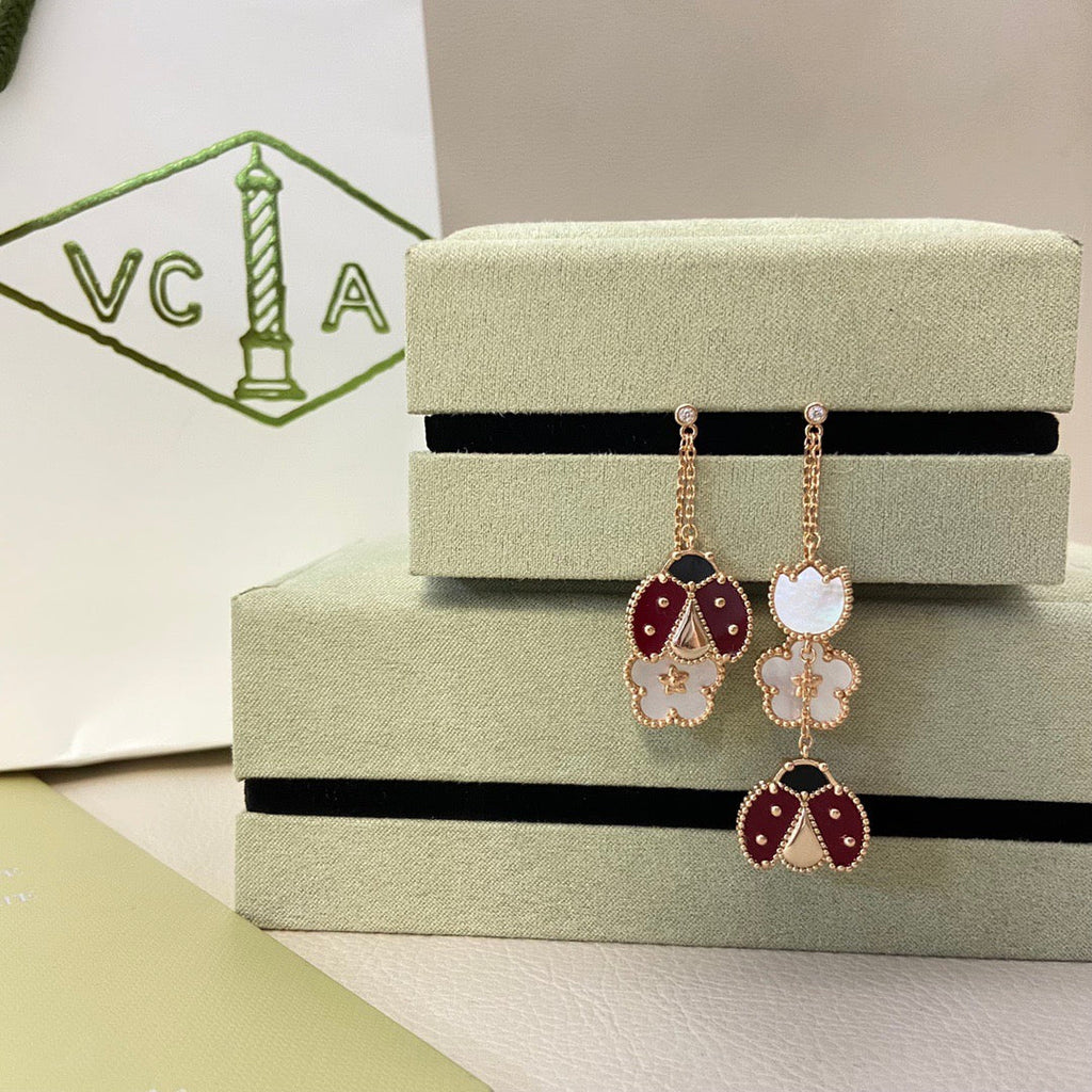 ⭐Miroze LUCKY LADYBUG WHITE MOP EARRINGS