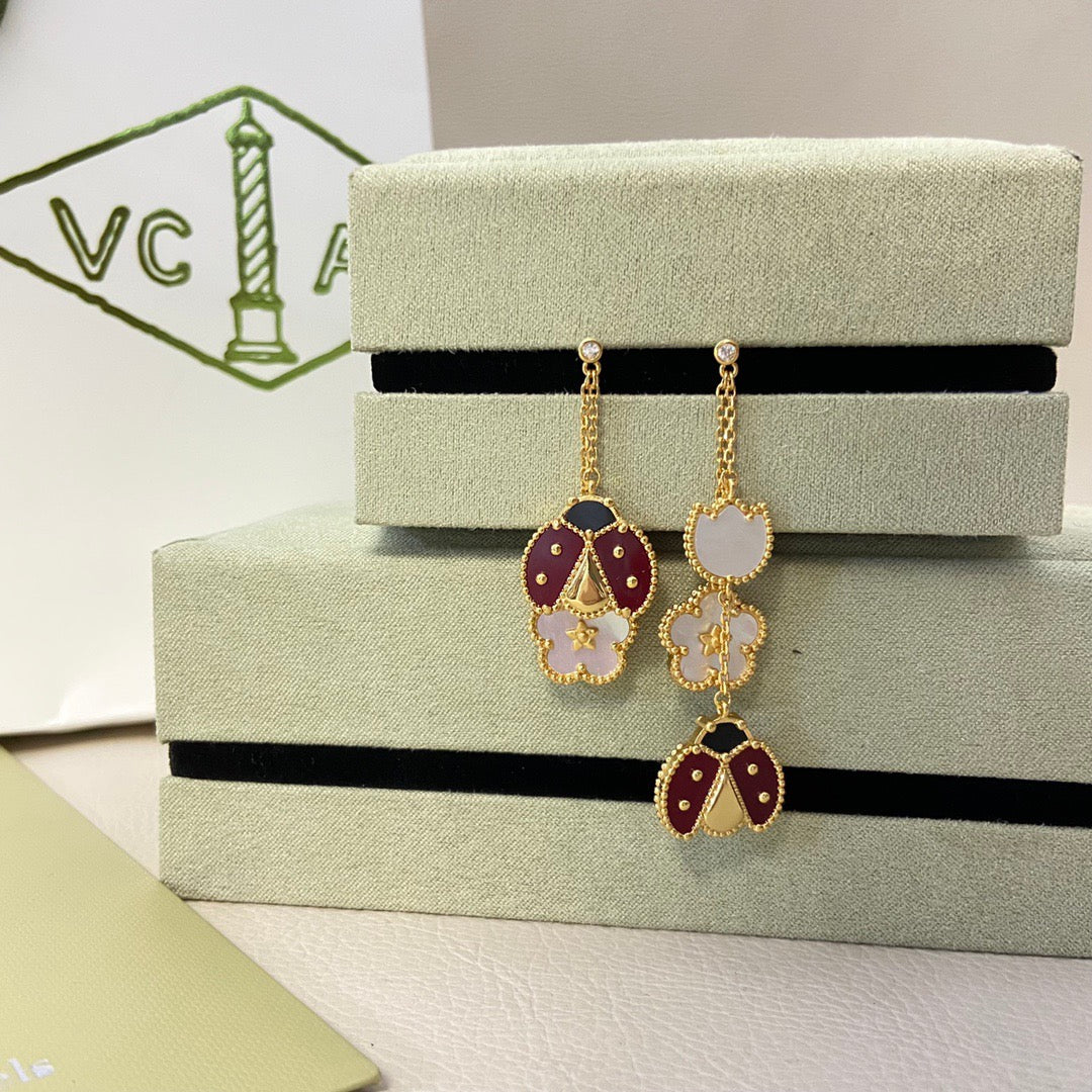⭐Miroze LUCKY LADYBUG WHITE MOP EARRINGS