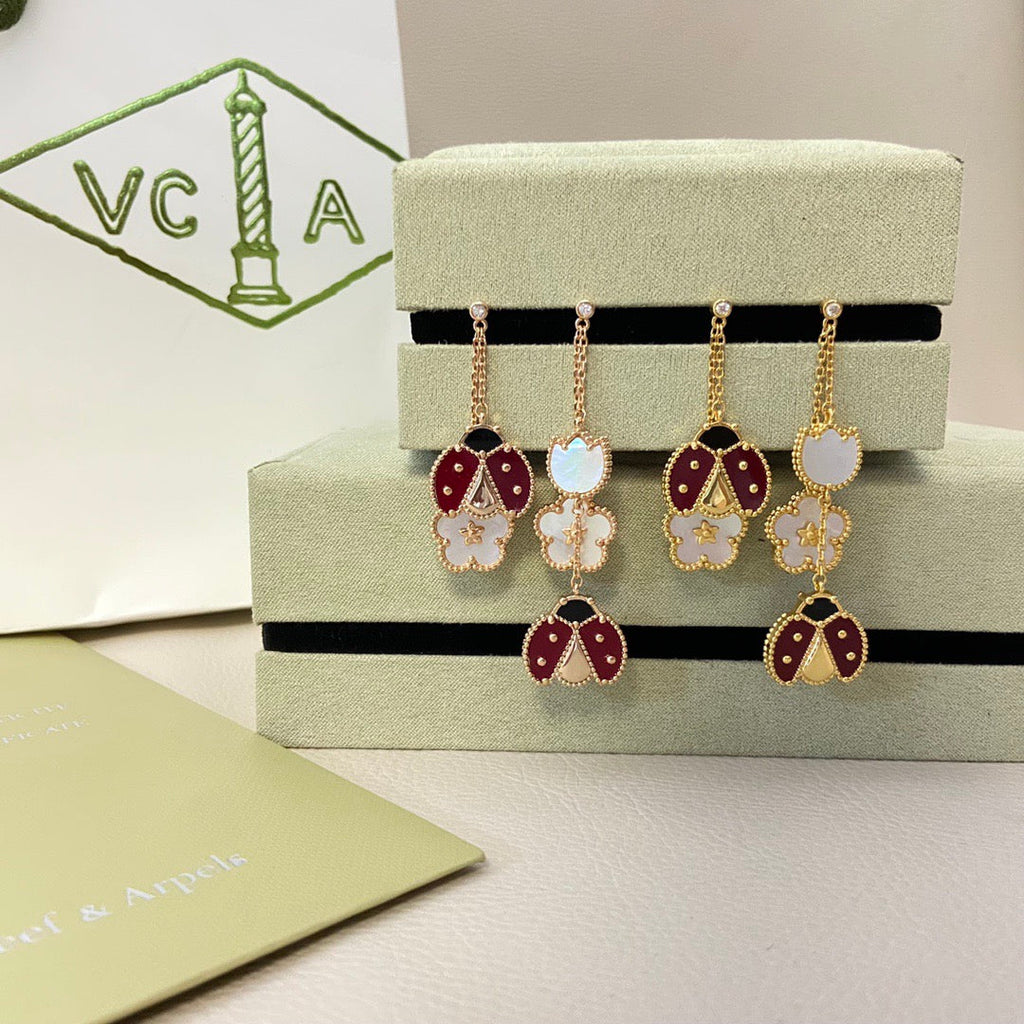 ⭐Miroze LUCKY LADYBUG WHITE MOP EARRINGS