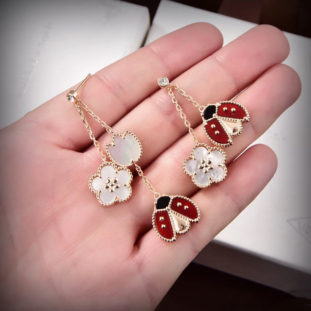 ⭐Miroze LUCKY LADYBUG WHITE MOP EARRINGS