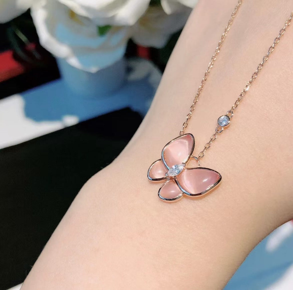 [⭐Miroze ] BUTTERFLY PINK MOTHER-OF-PEARL DIAMOND NECKLACE