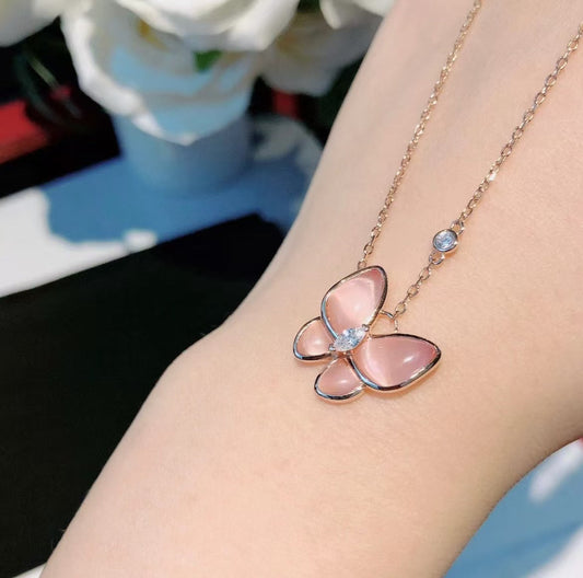 [[⭐Miroze] ] BUTTERFLY PINK MOTHER-OF-PEARL DIAMOND NECKLACE