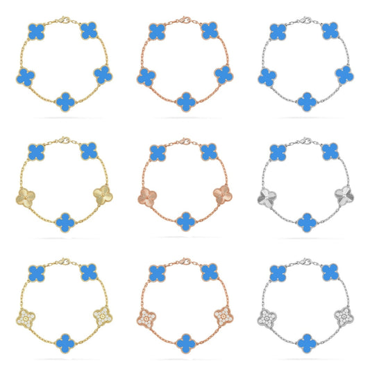 [[⭐DORISW] ]New CLOVER 5 MOTIF BLUE AGATE BRACELET COLLECTION