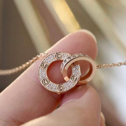 [⭐Miroze]LOVE 7.6MM NECKLACE ROSE GOLD AND SILVER  FULL DIAMOND
