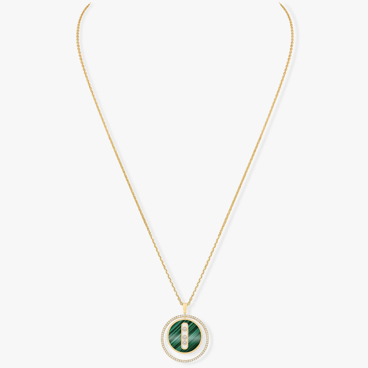 [⭐Miroze]LUCKY MOVE 3 DIAMOND MALACHITE GOLD DIAMOND NECKLACE