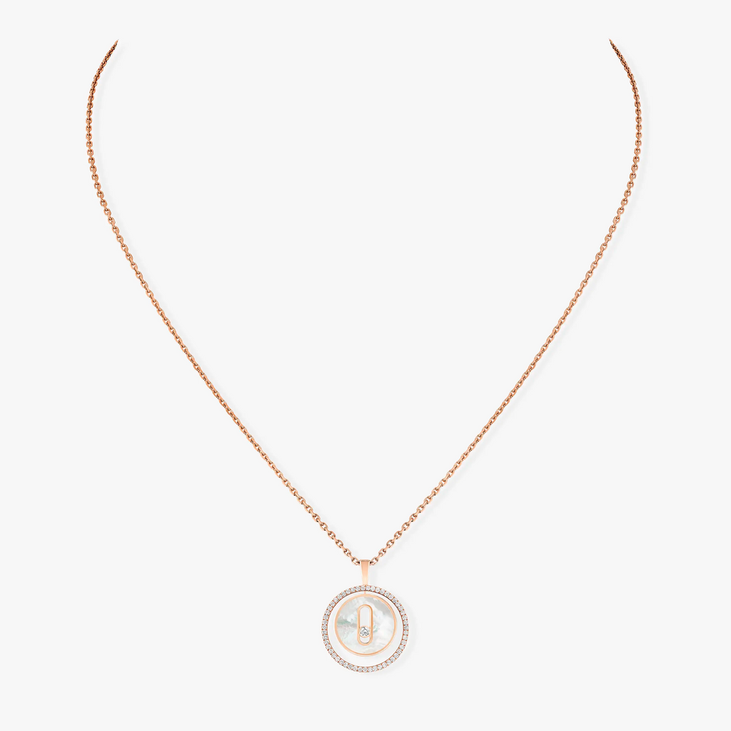 [⭐Miroze]LUCKY MOVE 1 DIAMOND WHITE MOTHER OF PEARL PINK GOLD DIAMOND NECKLACE
