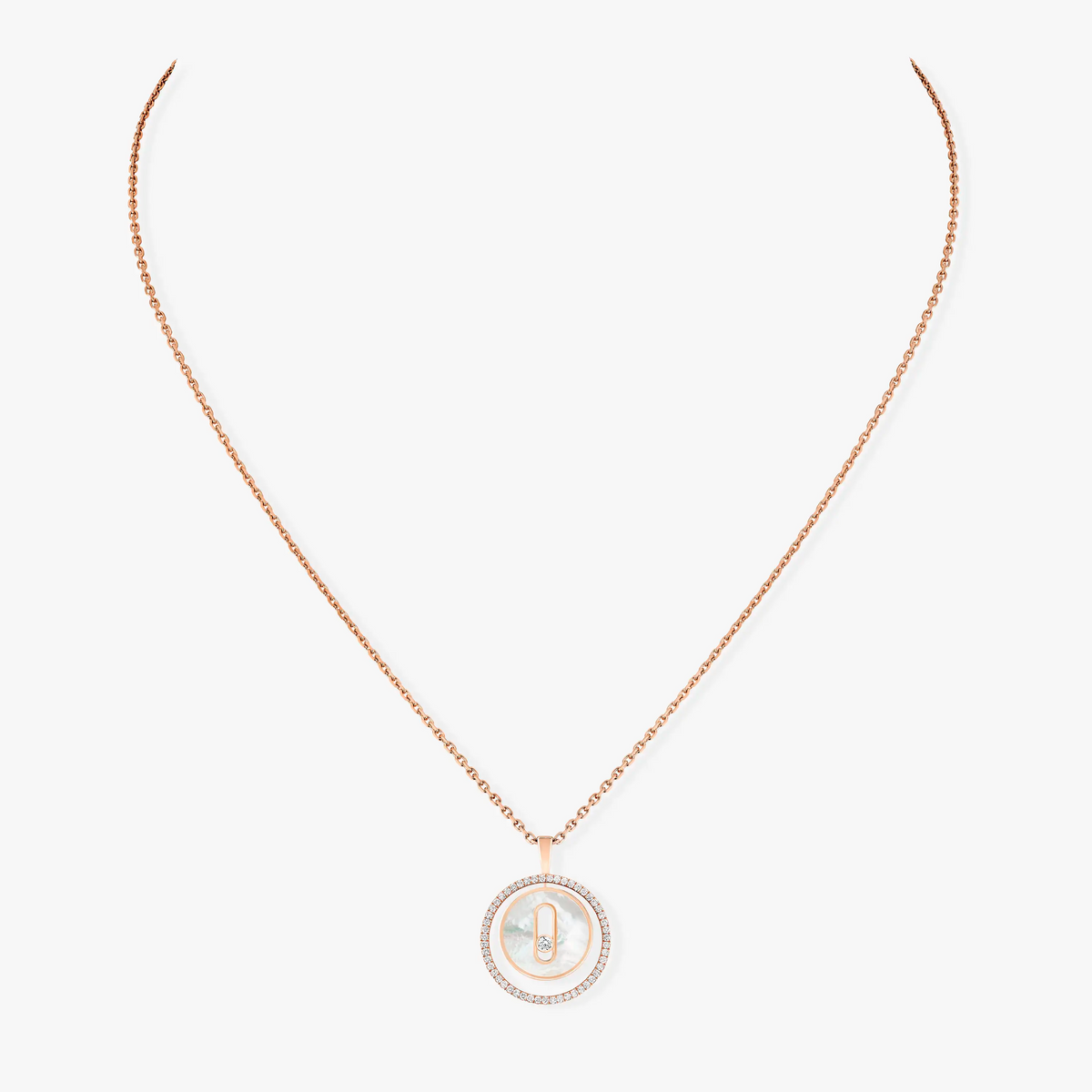 [⭐Miroze]LUCKY MOVE 1 DIAMOND WHITE MOTHER OF PEARL PINK GOLD DIAMOND NECKLACE