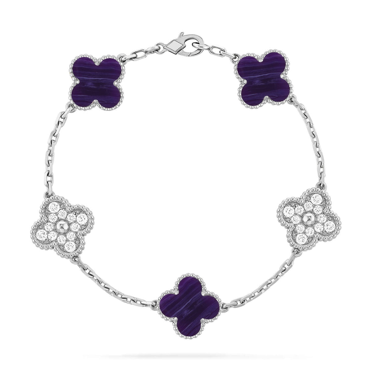 [⭐Miroze]CLOVER 5 MOTIF PURPLE STRIPES BRACELET COLLECTION