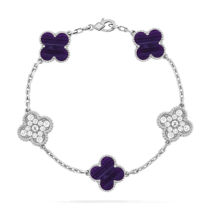 [⭐Miroze]CLOVER 5 MOTIF PURPLE STRIPES BRACELET COLLECTION