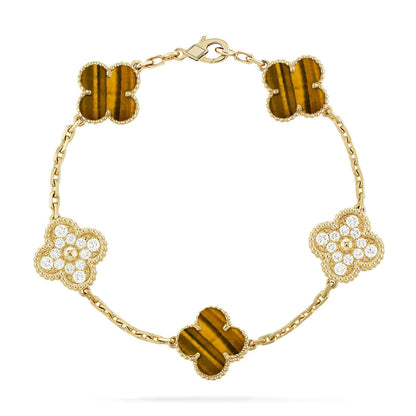 [⭐Miroze] CLOVER 5 MOTIFS TIGER EYE BRACELET COLLECTION