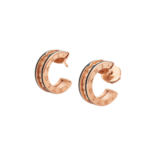 [⭐Veya]ZERO 1 ROCK PINK GOLD EARRINGS WITH STUDDED SPIRAL AND BLACK CERAMIC
