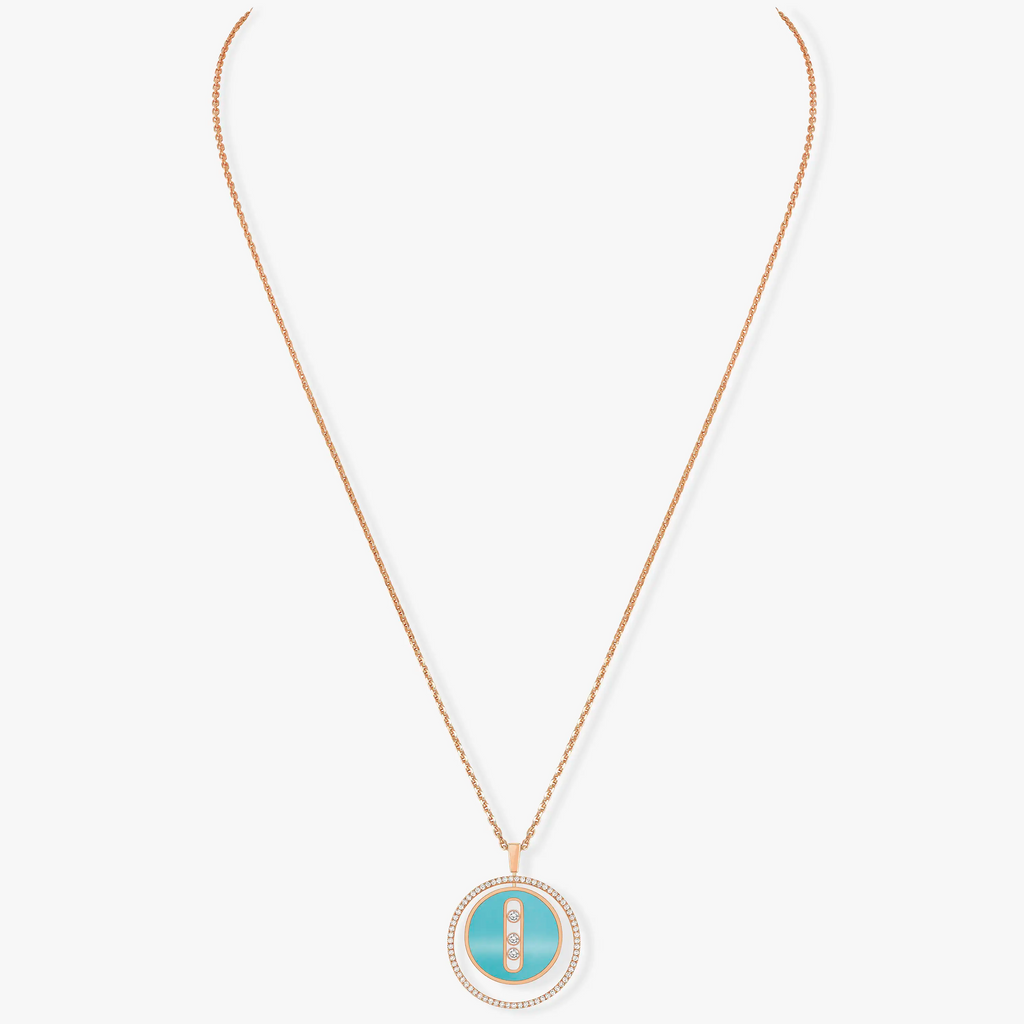 [⭐Miroze]LUCKY MOVE 3 DIAMONDS TURQUOISE PINK GOLD DIAMOND NECKLACE
