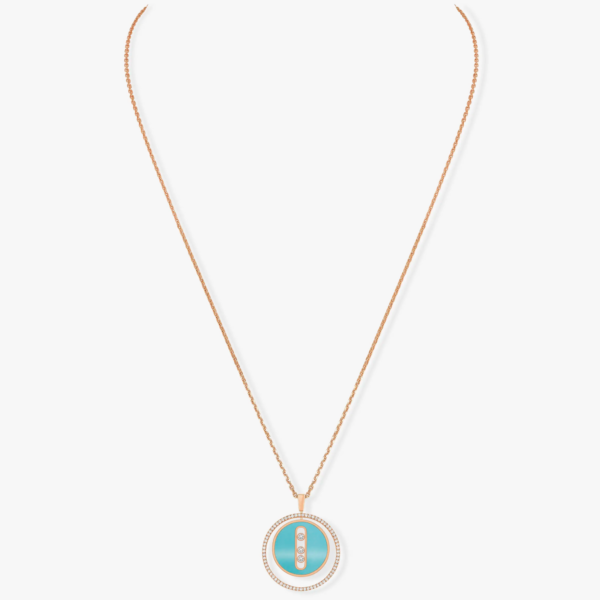 [⭐Miroze]LUCKY MOVE 3 DIAMONDS TURQUOISE PINK GOLD DIAMOND NECKLACE