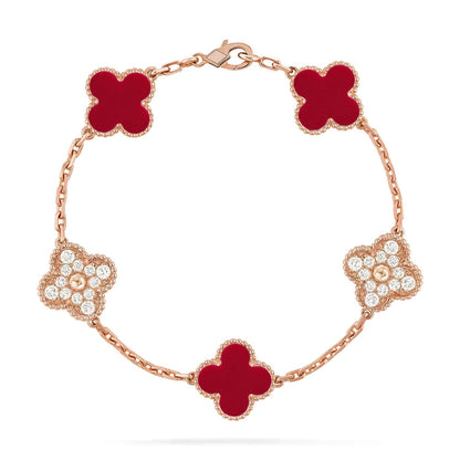 [⭐Miroze] CLOVER 5 MOTIF RED CORNELIAN BRACELET COLLECTION