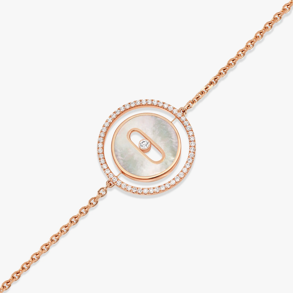 [⭐Miroze]LUCKY MOVE WHITE MOTHER OF PEARL PINK GOLD DIAMOND BRACELET