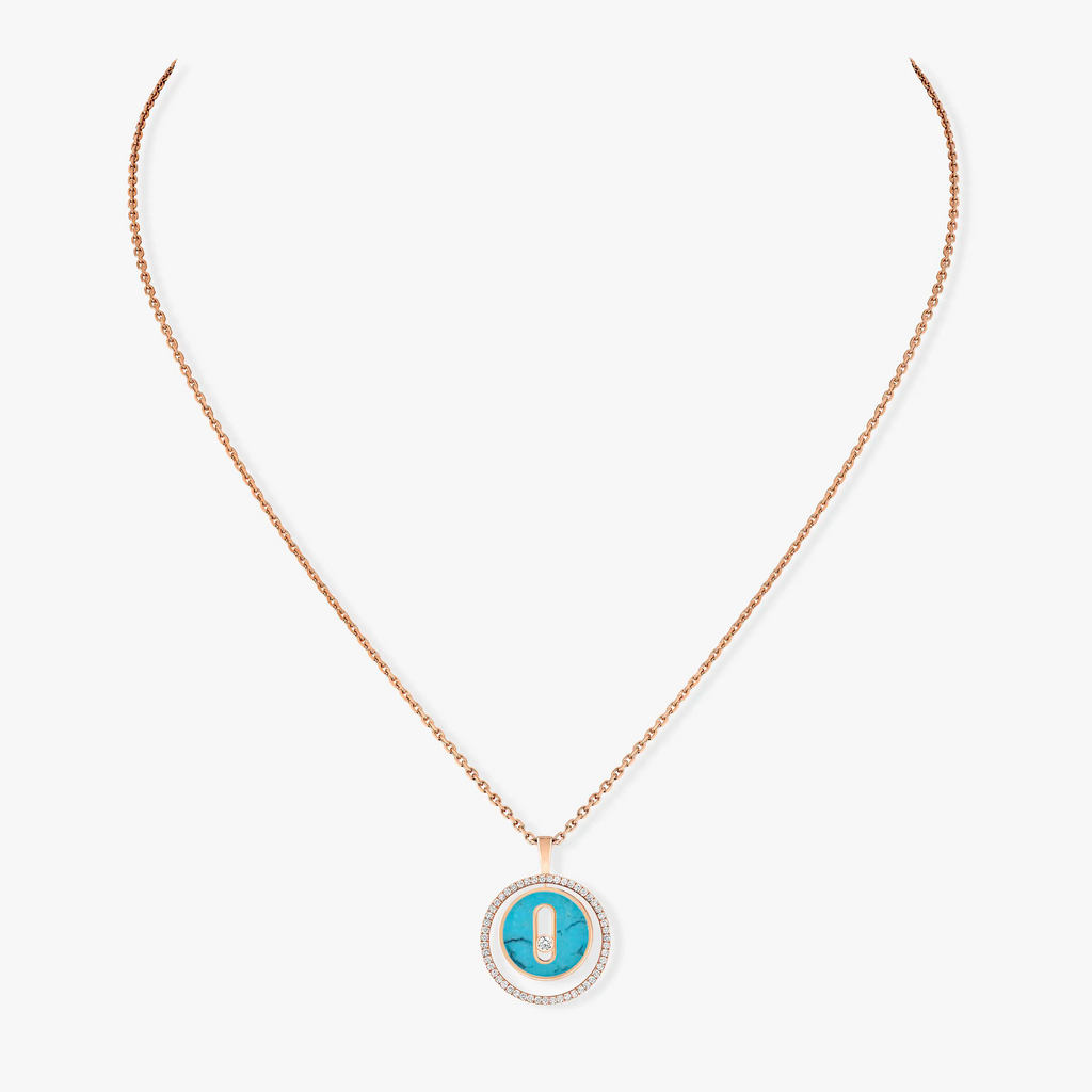 [⭐Miroze]LUCKY MOVE 1 DIAMOND TURQUOISE PINK GOLD DIAMOND NECKLACE