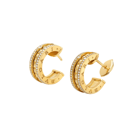[⭐Veya]ZERO 1 ROCK GOLD EARRINGS WITH STUDDED SPIRAL AND PAVED DIAMONDS