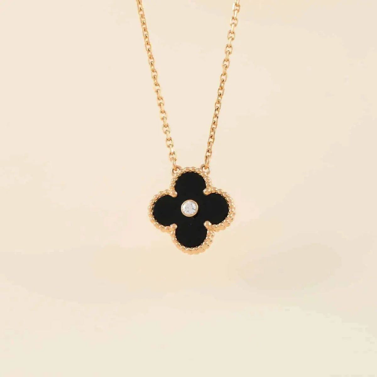[⭐Miroze]CLOVER 15MM DIAMOND ONYX NECKLACE
