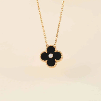 [⭐Miroze]CLOVER 15MM DIAMOND ONYX NECKLACE