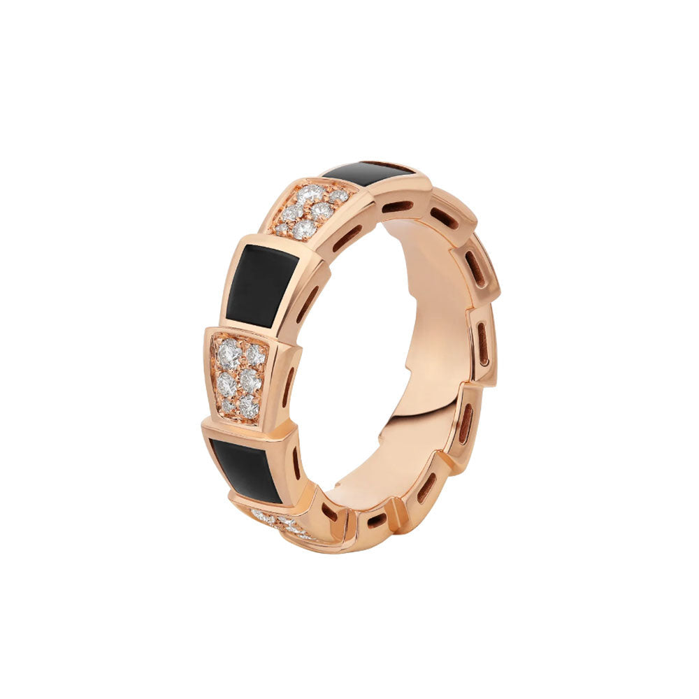 [⭐Veya]SERPENTI RING PINK GOLD BLACK MOP DIAMOND PAVED 4MM