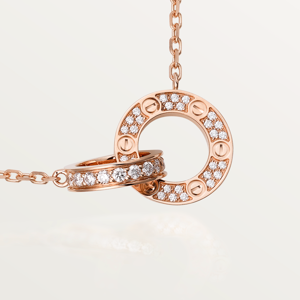 [⭐Miroze]LOVE 7.6MM NECKLACE ROSE GOLD AND SILVER  FULL DIAMOND