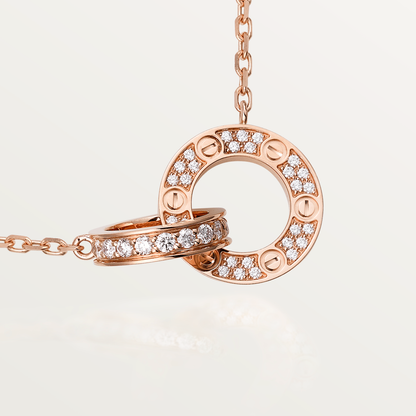 [⭐Miroze]LOVE 7.6MM NECKLACE ROSE GOLD AND SILVER  FULL DIAMOND