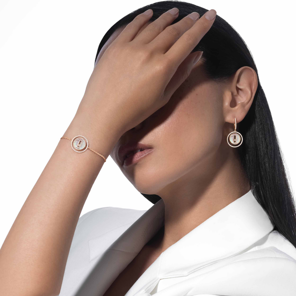 [⭐Miroze]LUCKY MOVE WHITE MOTHER OF PEARL PINK GOLD DIAMOND BRACELET