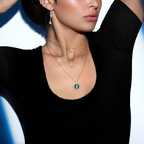 [⭐Miroze]LUCKY MOVE 3 DIAMOND MALACHITE GOLD DIAMOND NECKLACE