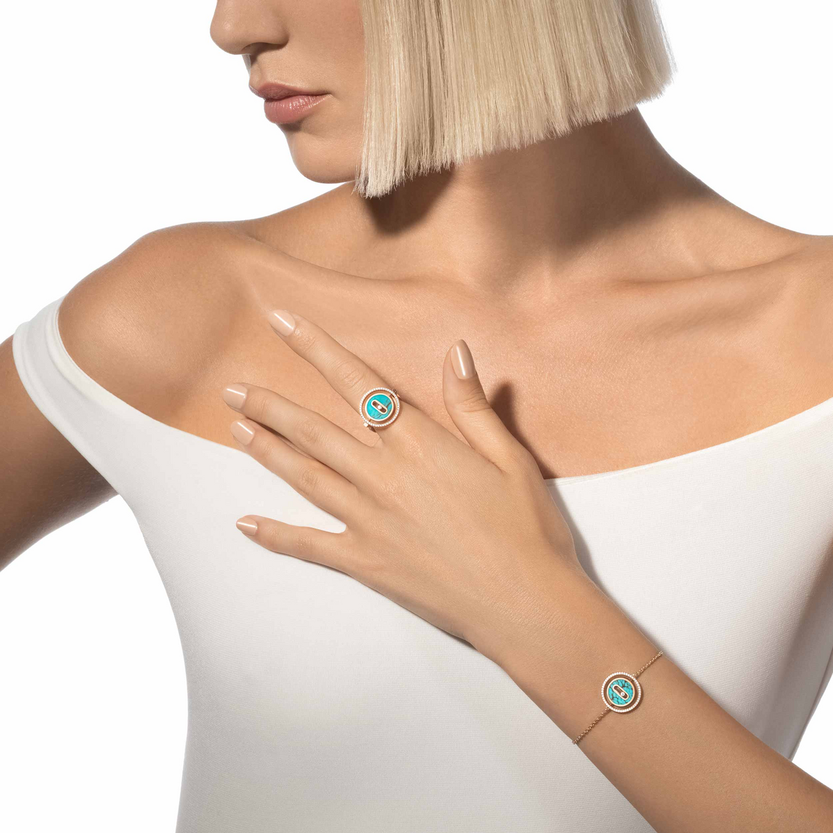 [[⭐Miroze] ]  MOVE TURQUOISE PINK GOLD DIAMOND BRACELET