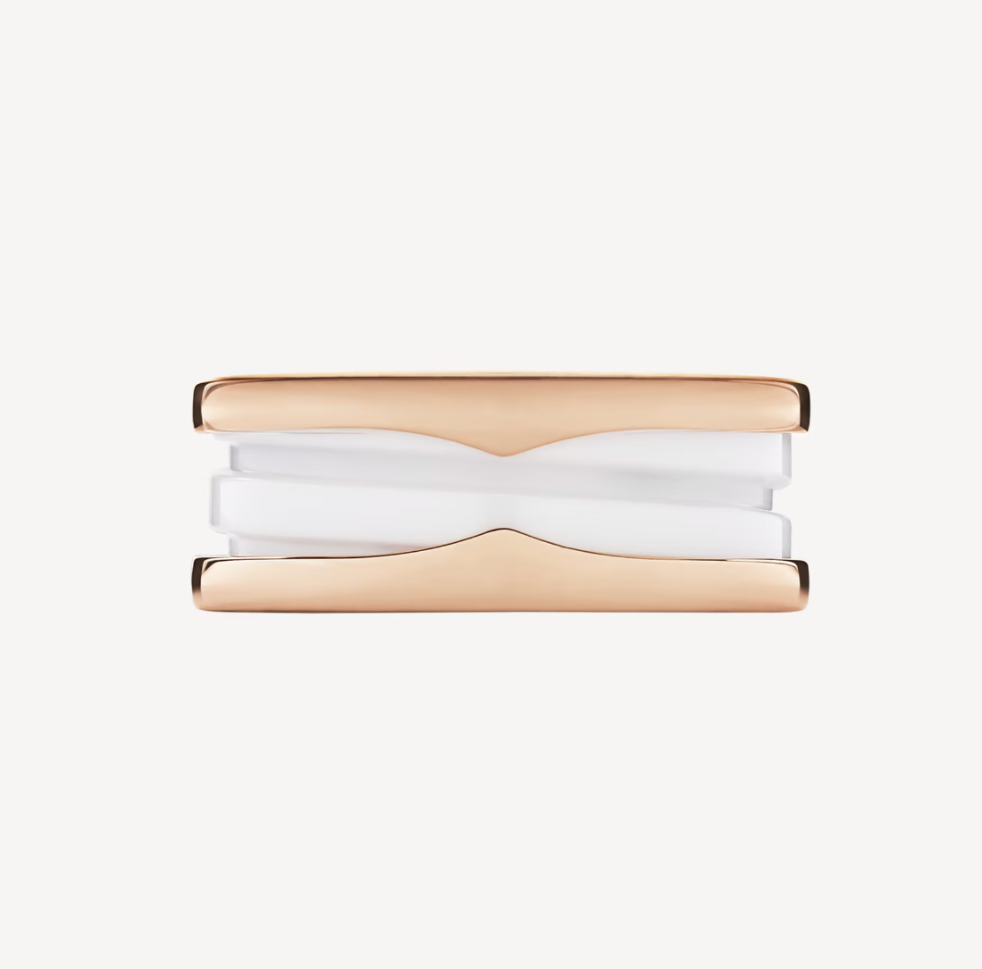 [⭐Miroze]ZERO 1 TWO-BAND LOOPS AND WHITE CERAMIC SPIRAL PINK GOLD RING