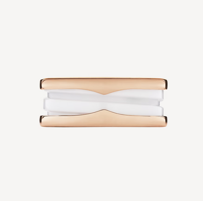 [⭐Miroze]ZERO 1 TWO-BAND LOOPS AND WHITE CERAMIC SPIRAL PINK GOLD RING