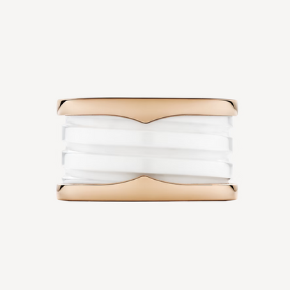 [⭐Miroze]ZERO 1 FOUR-BAND LOOPS AND WHITE CERAMIC SPIRAL PINK GOLD RING