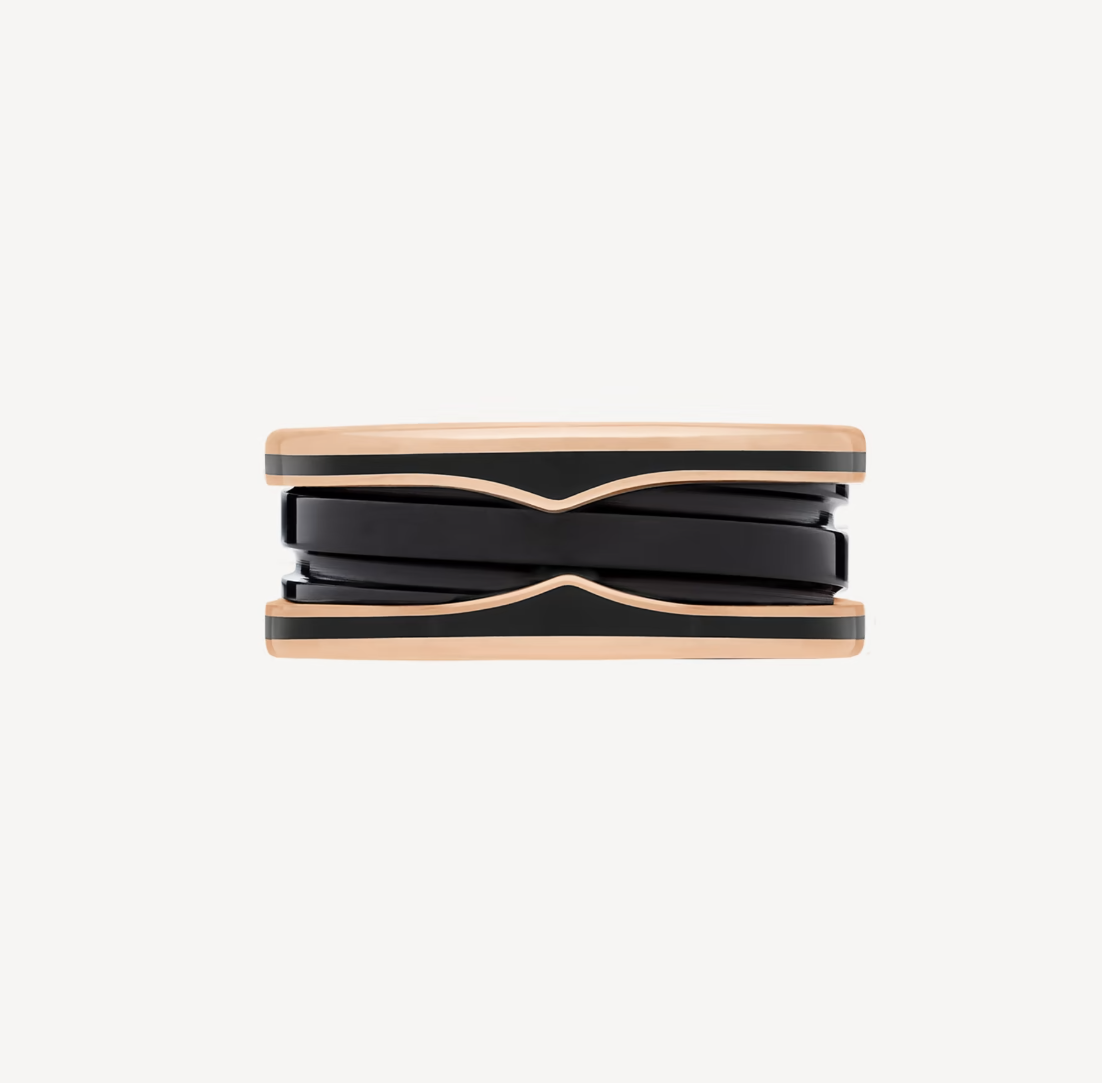 [⭐Miroze]ZERO 1 TWO-BAND WITH MATTE BLACK CERAMIC PINK GOLD RING