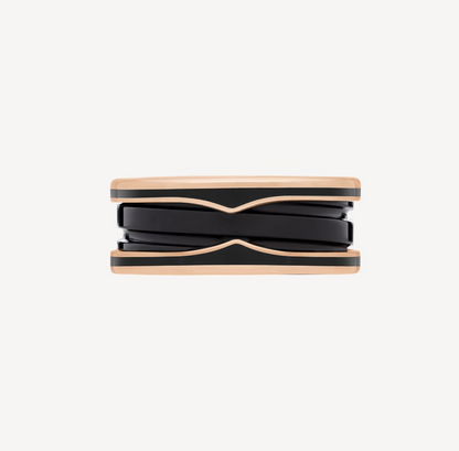 [⭐Miroze]ZERO 1 TWO-BAND WITH MATTE BLACK CERAMIC PINK GOLD RING