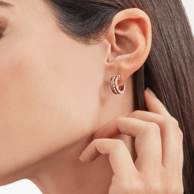 [⭐Veya]ZERO 1 ROCK PINK GOLD EARRINGS WITH STUDDED SPIRAL AND BLACK CERAMIC