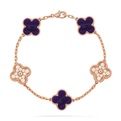 [⭐Miroze]CLOVER 5 MOTIF PURPLE STRIPES BRACELET COLLECTION