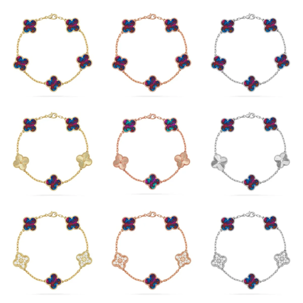 [⭐Miroze]CLOVER 5 MOTIF COLOR GEMSTONES BRACELET COLLECTION