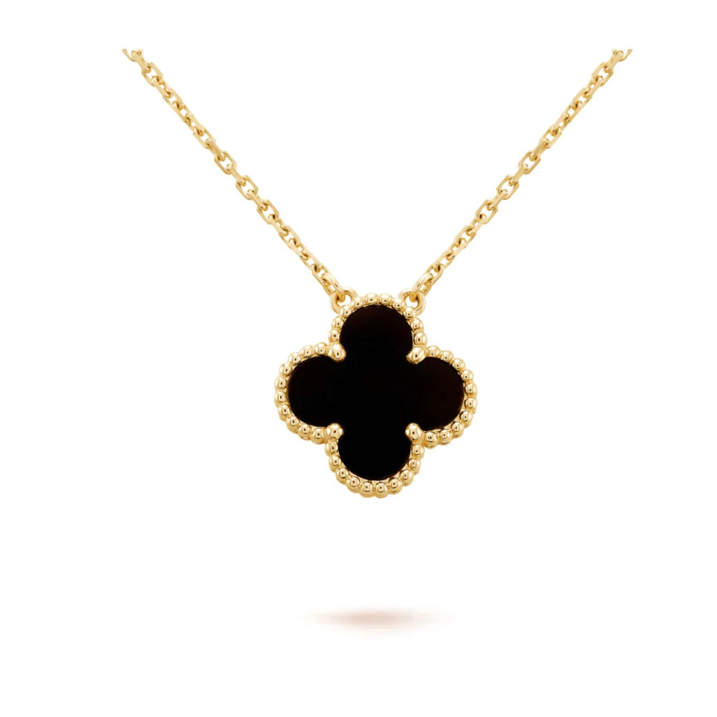 [⭐Miroze]CLOVER 15MM BLACK ONYX SINGLE FLOWER NECKLACE