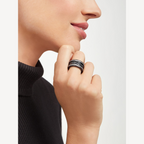 [⭐Veya]ZERO 1 ROCK FOUR-BAND BLACK CERAMIC WITH STUDDED SPIRAL AND PAVED DIAMONDS RING