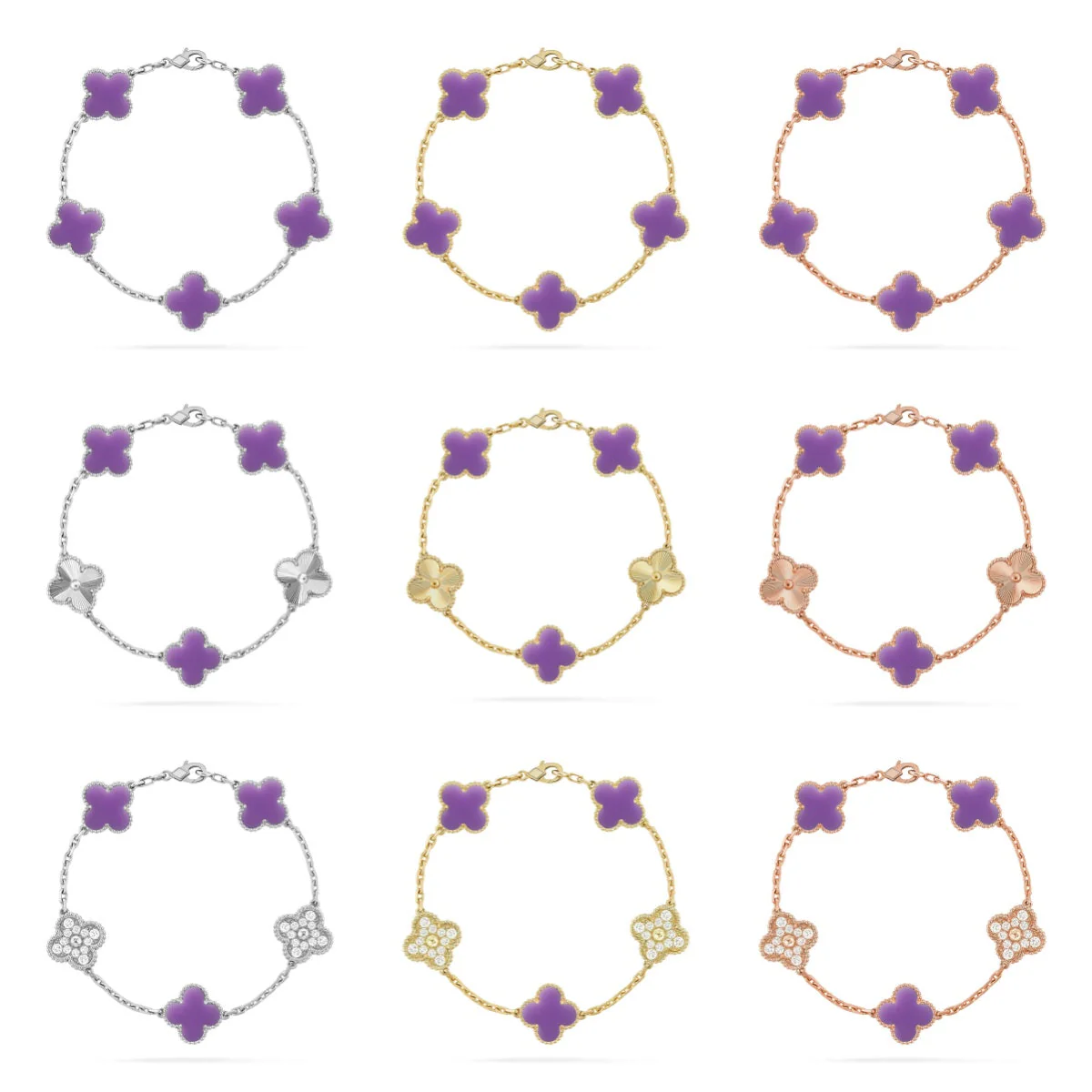 [⭐Miroze]CLOVER 5 MOTIF LIGHT PURPLE BRACELET COLLECTION