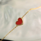 ⭐Miroze HEART-SHAPED  CARNELIAN SINGLE FLOWER BRACELET