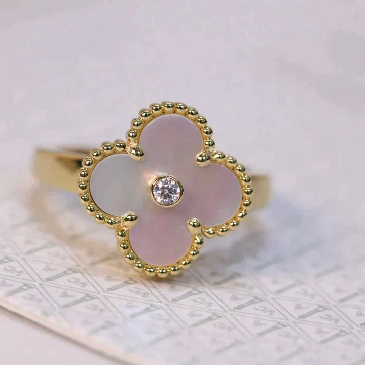 ⭐Miroze CLOVER PINK MOP RING GOLD DIAMOND