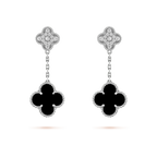 ⭐Miroze CLOVER 2 MOTIFS  DIAMOND ONYX EARRINGS SILVER