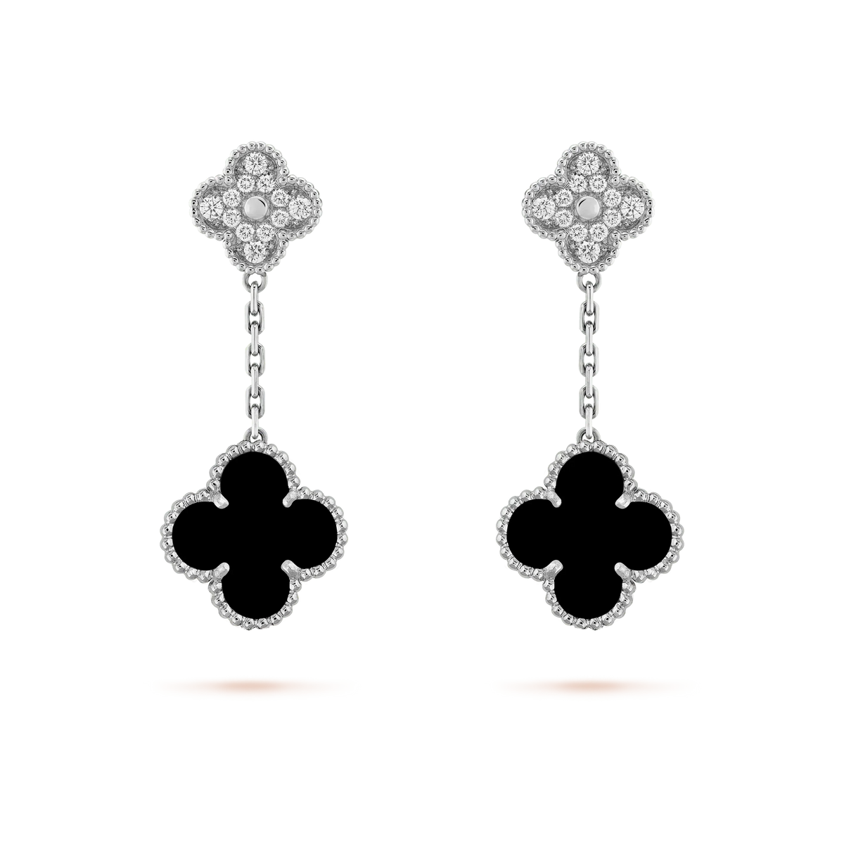 ⭐Miroze CLOVER 2 MOTIFS  DIAMOND ONYX EARRINGS SILVER