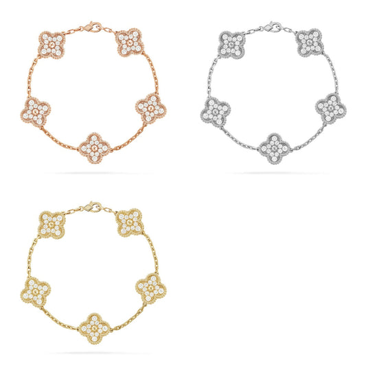 [[⭐Miroze] ] New  CLOVER 5 MOTIF FULL DIAMOND BRACELET COLLECTION