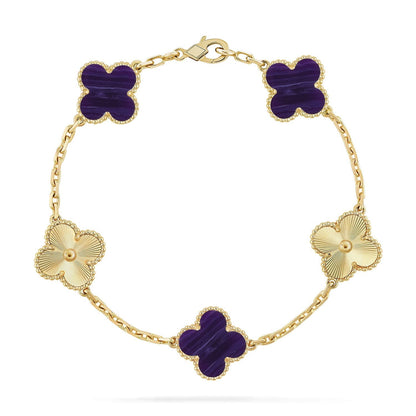 [⭐Miroze]CLOVER 5 MOTIF PURPLE STRIPES BRACELET COLLECTION
