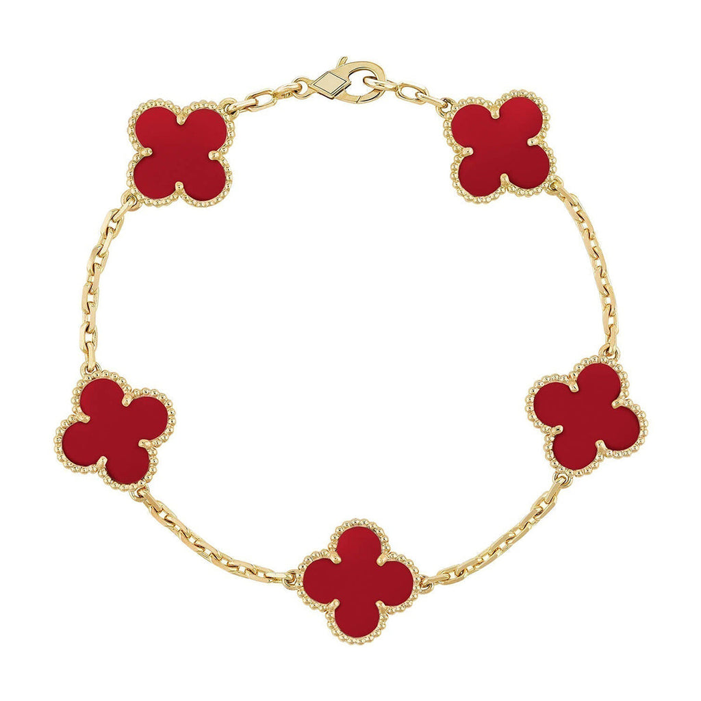 [⭐Miroze ]New  CLOVER 5 MOTIF RED CORNELIAN BRACELET COLLECTION