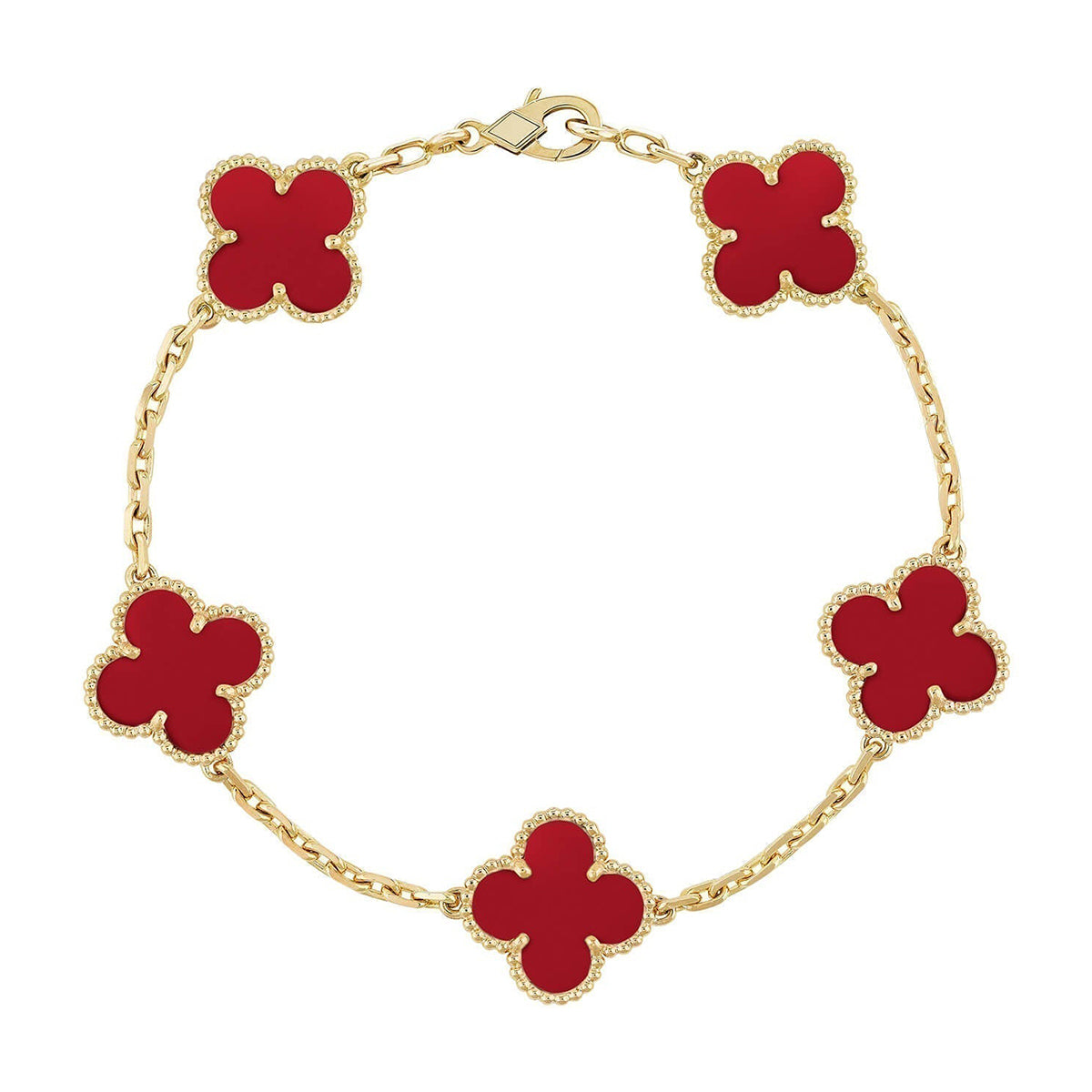 [⭐Miroze ]New  CLOVER 5 MOTIF RED CORNELIAN BRACELET COLLECTION