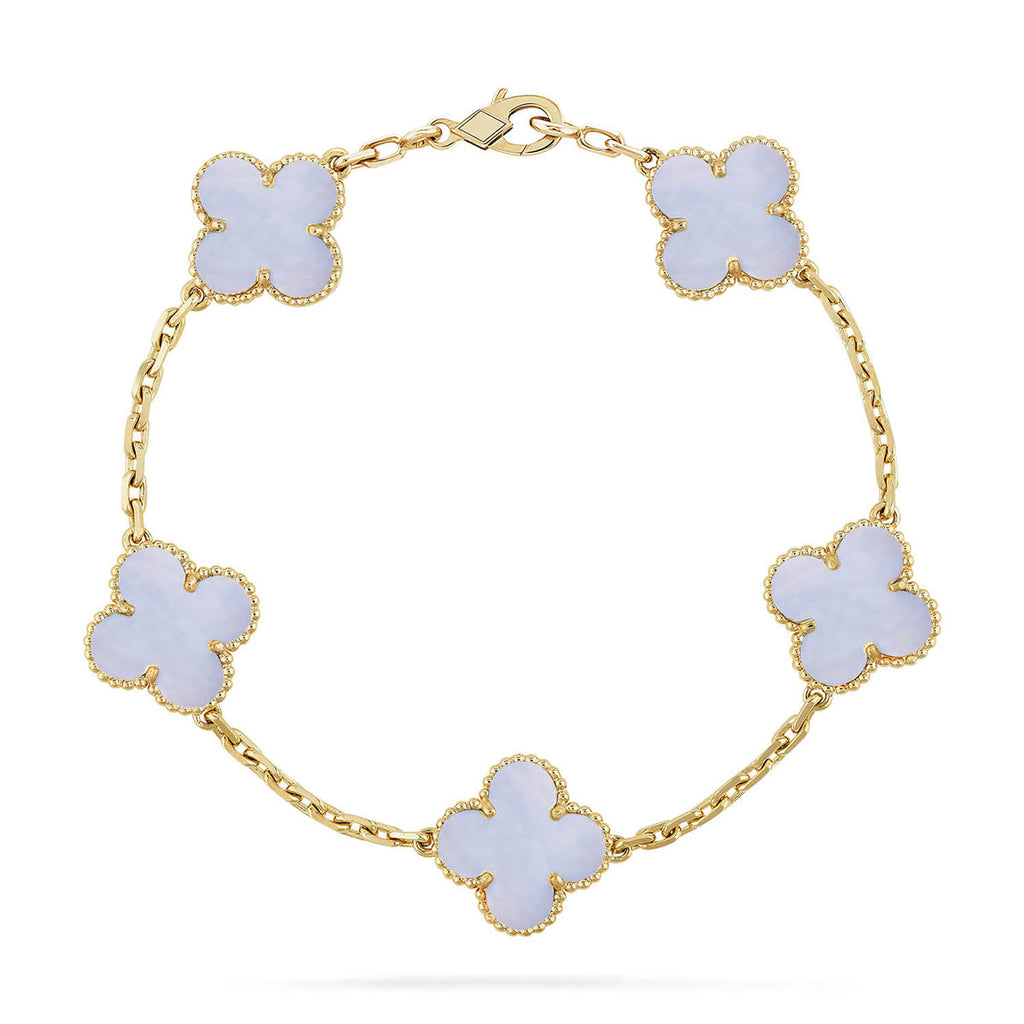 [⭐Miroze ]New  CLOVER 5 MOTIF PURPLE CHALCEDONY BRACELET COLLECTION